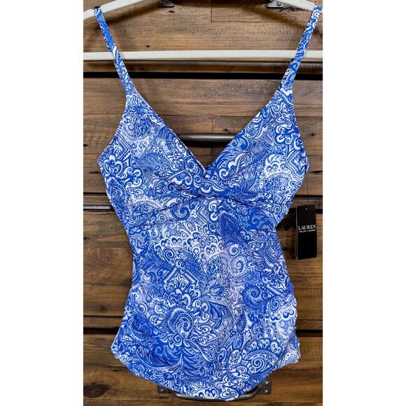 Lauren Ralph Lauren Womens Printed Underwire Tankini Swim Top Sz 10 NWT - Picture 1 of 9